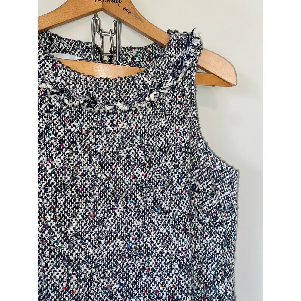 Vintage tweed shift dress Sara Campbell black white colorful flecked size 12